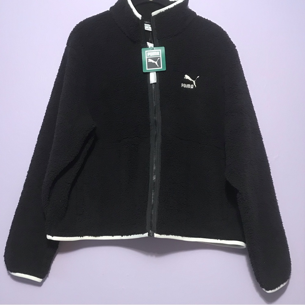 PUMA BLACK & WHITE SHERPA LONG SLEEVE  TRACK JACKET NWT